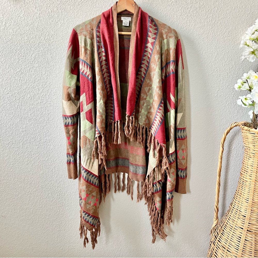 Tasha Polizzi Western Fringe Cardigan Size Small 100% Cotton Southwestern